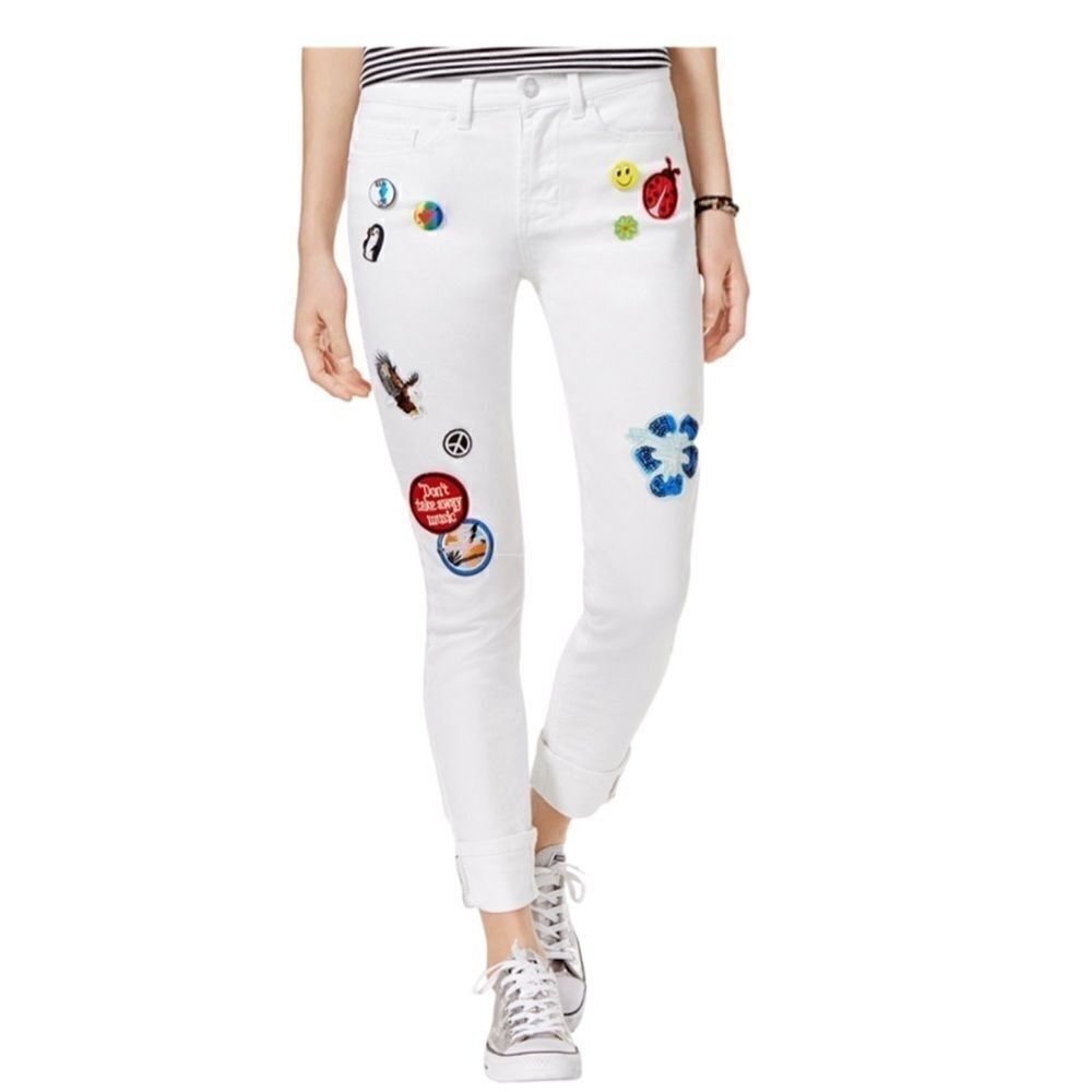 INDIGO REIN Patch Skinny Ankle White Jean.Size 11